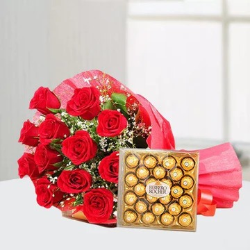 Red Roses Bunch + Rocher Chocolate